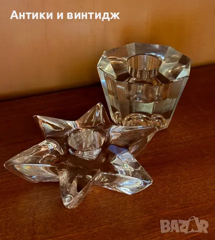 Уникални винтидж свещници от кристален лот – манганово стъкло (свети под УВ)