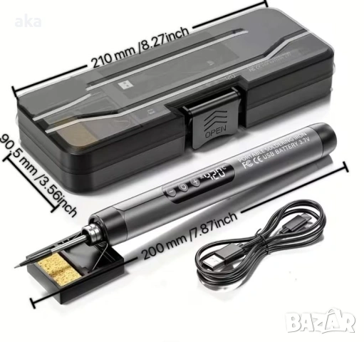 Безжичен поялник Solderig iron LED ДИСПЛЕЙ+LED ОСВЕТЛЕНИЕ+3 бр.различни сменяеми накрайника -нов-сив, снимка 2 - Поялници и запояване - 54698167