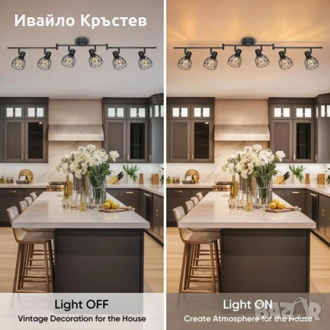LED таванно осветление, завъртащо се на 350°, 6-светлинно кръгло - Черен цвят, снимка 5 - Лед осветление - 55237467