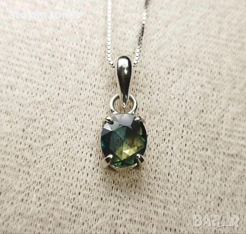 Ръчно колие с естествен австралийски двуцветен Сапфир 1.22ct VVS с верижка и Сертификат, снимка 8 - Колиета, медальони, синджири - 55229054