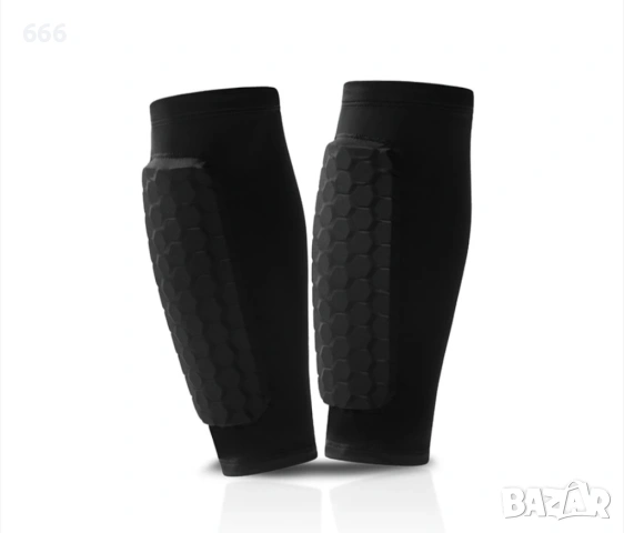 Предпазители за пищял, комплект, с дълга подложка, дизайн на пчелна пита, черни, XS