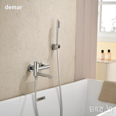 Стенен смесител за вана/душ за открит монтаж, 2-функционален, с въртящ се чучур, хром, снимка 4 - Смесители - 54027260