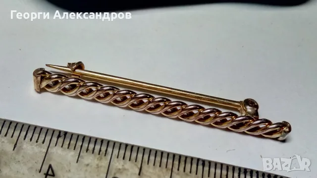 СТАР Аристократичен Джентълменски Аксесоар Дебело Позлатена мъжка игла / фиба за яка