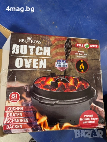 5-литров чугунена тенджера BBQBoss Dutch Oven с капак и инструмент за повдигане.  Цена:20€, снимка 3 - Съдове за готвене - 54929220