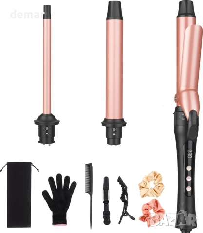 Комплект маша за коса 3 в 1 със сменяеми керамични цилиндри, 14 температурни настройки