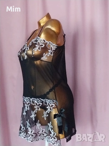 М/L Черна нощница с бяла бродерия , снимка 5 - Нощници - 54315974