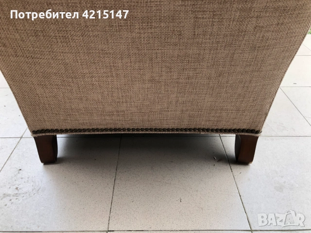 фотьойл от "Henredon" Wingback Nailhead Club Lounge -Бежов ленен фотьойл с крила, снимка 6 - Дивани и мека мебел - 54640827