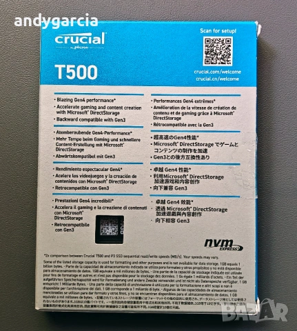  500GB Crucial T500 Gen4 PCIe NVMe SSD скрост четене/запис 7200 и 5700 mb/sec ЧИСТО НОВ ДИСК disk , снимка 4 - Твърди дискове - 54627068