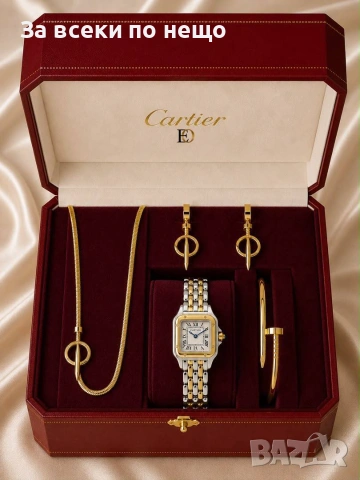 Cartier Дамски Подаръчен Комплект - Гривна, Колие, Обеци И Часовник - Различни ЦВетове Код SK1819, снимка 5 - Бижутерийни комплекти - 55255490