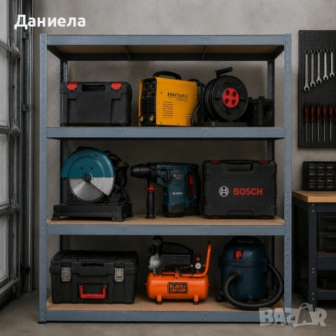 Метален гаражен стелаж HÖGLER 180x160x60 см – 4 рафта, до 1200 кг, поцинкована стомана, снимка 3 - Други стоки за дома - 54696108