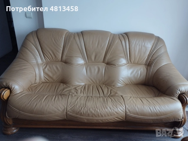 Масивен комплект естествена кожа – Диван 3-ка + 2 Кресла, снимка 3 - Дивани и мека мебел - 54374633