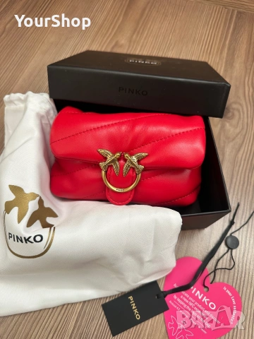 Чисто нова чанта Pinko LOVE MICRO PUFF в червен цвят