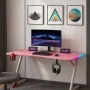 Розово геймърско бюро 120см с RGB LED осветление, Карбонов плот и Стоманена конструкция, снимка 7