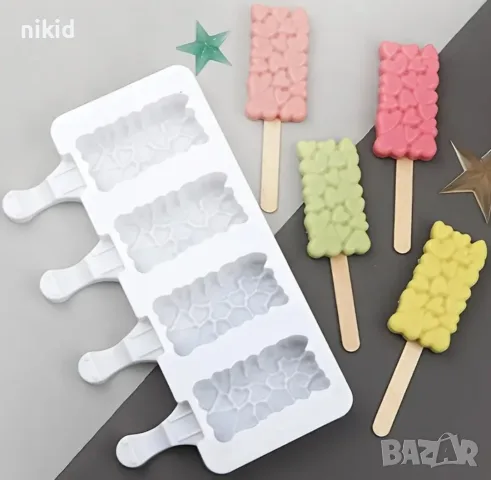 4 ескимо сладолед ситни сърца  Popsicle Попсикъл молд силиконова форма калъп за направа десерти, снимка 4 - Форми - 55306031