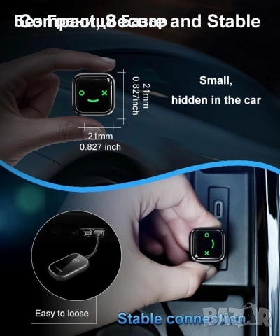 Нов Wireless CarPlay Android Auto адаптер за iPhone iOS 10+ USB-C кола телефон връзка, снимка 9 - Друга електроника - 55071609
