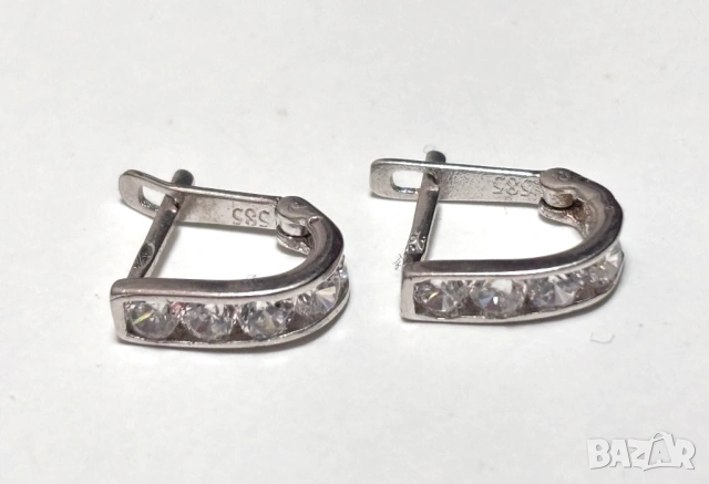 Златни Детски Обеци 0,78 грама 14K(проба 585) бяло злато с циркони, снимка 3 - Обеци - 54925131