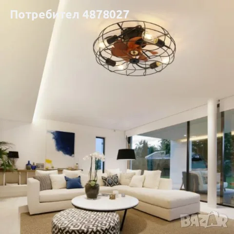 1бр/ Вентилатор за таван с LED осветление, 50 см – индустриален стил, енергоспестяващ DC мотор, 6 ск, снимка 2 - Вентилатори - 55335057