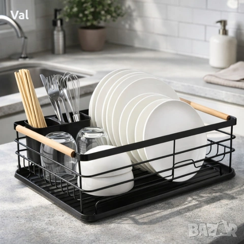 Компактен сушилник за съдове с отцеждаща табла Cheffinger – метален, 43 x 32 x 14 см, модерен дизайн, снимка 3 - Други - 54894006