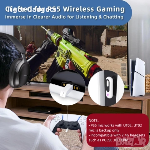 YOCOWOCO UT02 Bluetooth адаптер за PS5, Nintendo Switch и PC – USB-C / USB-A, aptX Low Latency, снимка 3 - Аксесоари - 54942025