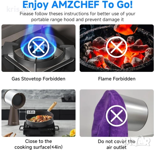 AMZCHEF мобилен абсорбатор без инсталация с LED, снимка 10 - Абсорбатори - 55091622