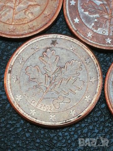 лот 5 евро-цента Германия-2002 г.с букви A;D;F;G;J, снимка 5 - Нумизматика и бонистика - 53936034