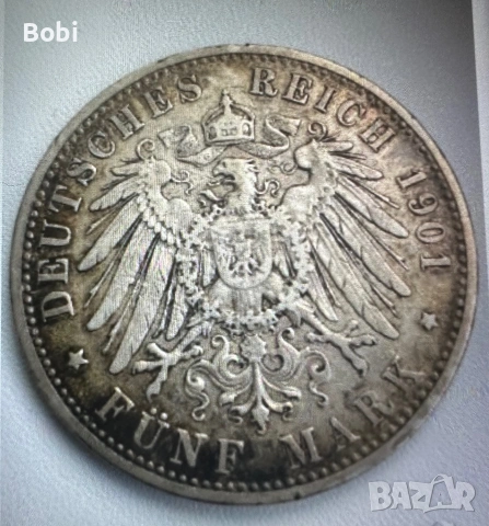5 Mark 1901 D Deutsches Reich, снимка 2 - Нумизматика и бонистика - 55142569