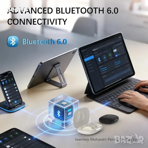 Essonio True Wireless безжични италиански слушалки тип отворено ухо, Bluetooth 6.0 и микрофон , снимка 3 - Безжични слушалки - 55509564