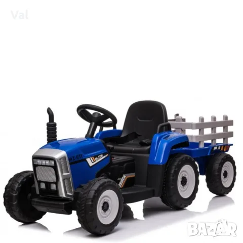 Детски акумулаторен трактор с ремарке 12V – 2x25W, MP3, Bluetooth, до 30 кг, син, снимка 4 - Коли, камиони, мотори, писти - 55507556