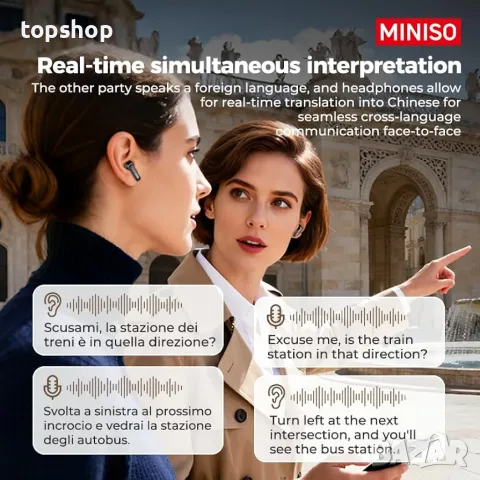Чисто нови смарт Bluetooth слушалки MINISO MS103 с LCD екран и AI преводач (135 езика)  , снимка 6 - Bluetooth слушалки - 55427894