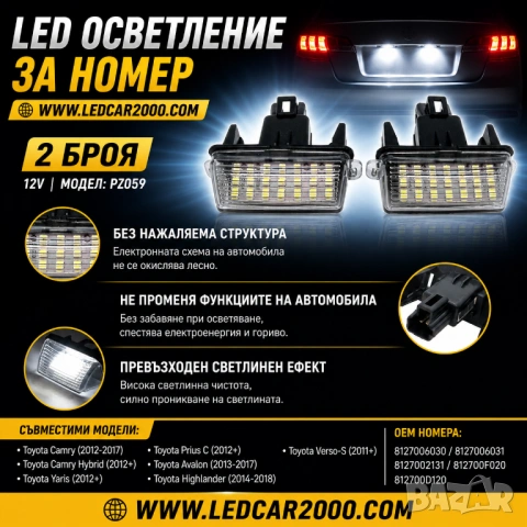 LED плафони за номер Toyota – 42 SMD | Без грешки | Plug&Play (2 бр.), снимка 2 - Аксесоари и консумативи - 54391477