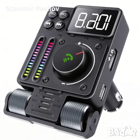 Автомобилен FM предавател и FM трансмитер Bluetooth 5.3 с PD 30W бързо зареждане, Hi-Fi звук и Hands