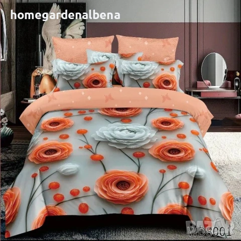 Флорален спален комплект с ластик 100% памук 200x230 / 180x200, снимка 6 - Спално бельо - 54094921