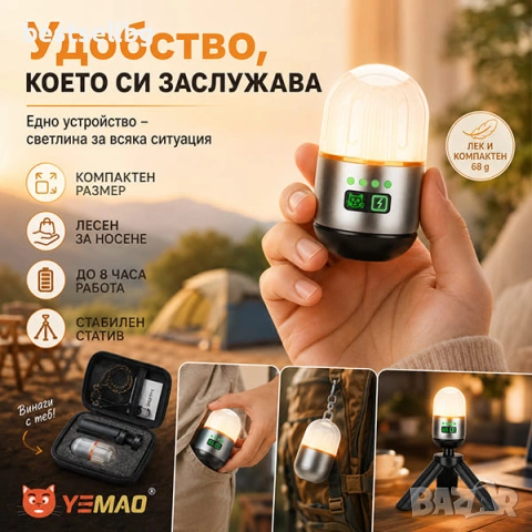 Мощна къмпинг лампа осветление LED фенер за палатка туризъм рибов, снимка 3 - Къмпинг осветление - 54367164