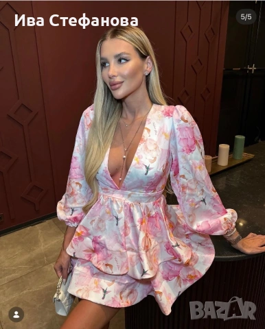 Нова луксозна рокля Fashion Room розов флорал волани къдри Уникална, женствена и супер ефектна рокля, снимка 4 - Рокли - 54148867