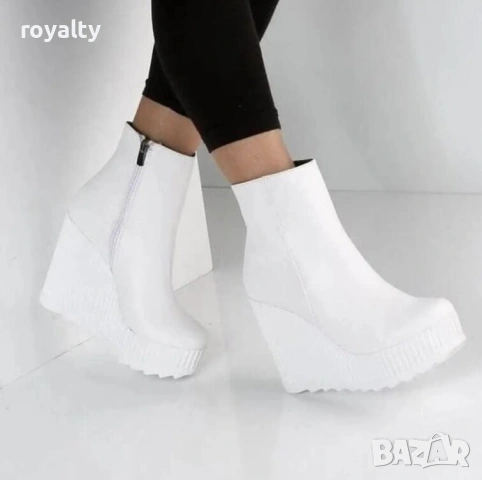 Боти на платформа - бяла кожа, снимка 3 - Дамски боти - 54160060