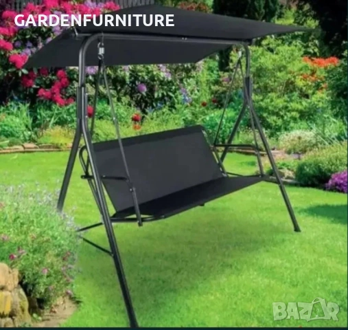 Градинска люлка със сенник черна Триместна