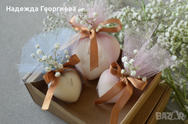 Подаръци за гости на погача, кръщене, рожден ден или друг повод. Ръчно изработени свещи сърце , снимка 5 - Декорация - 54895758