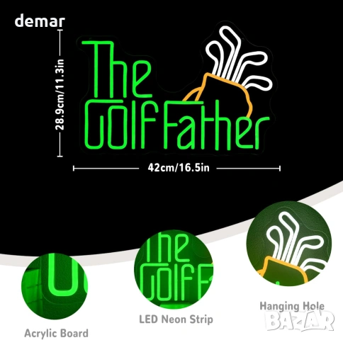 LED неон табло „The GolfFather“ за стена – декоративно осветление за дома и бар/гараж, снимка 3 - Други - 55026665