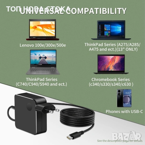Зарядно за лаптопи и телефони 65W TYPE -C, снимка 7 - Друга електроника - 54978930