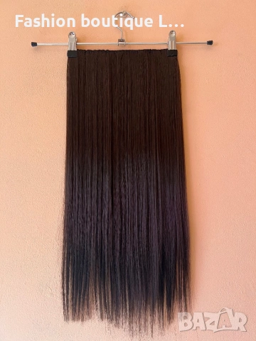 Тъмно кестенява треса екстеншън 100 гр. с дължина 60 см. ширина 25 см. с 5 щипки може да се къдри❤️