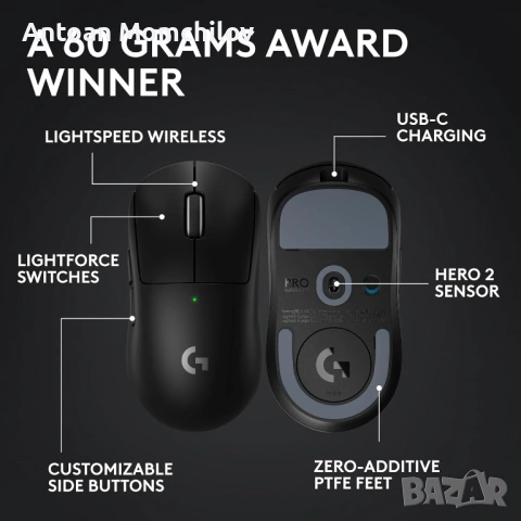 Геймърска мишка Logitech G PRO X Superlight 2 Black, снимка 3 - Клавиатури и мишки - 54895192