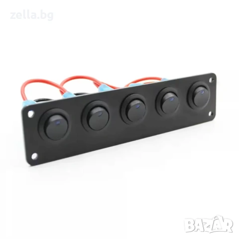 Панел с 5 ON/OFF превключвателя със синя LED светлина 12V/24V 20A – за тунинг, лодки, камиони 10306, снимка 7 - Друга електроника - 54663330