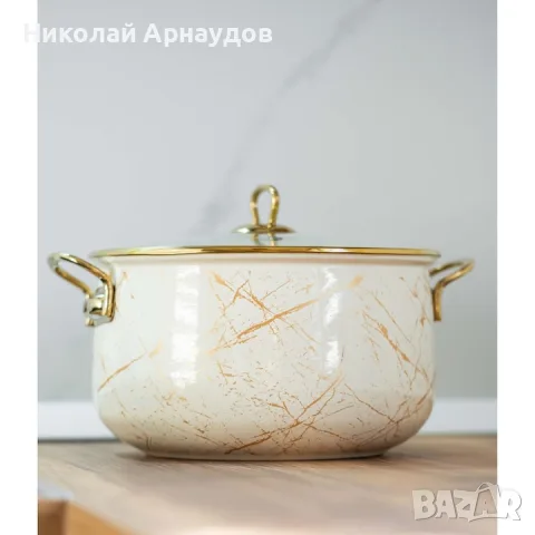Тенджера Goldmann GM 8017-24B, 6.2L, 24x15см, Емайлирана, Индукция, Златист/Мрамор, снимка 7 - Съдове за готвене - 55645588