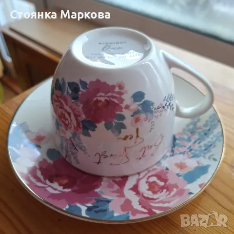 Колекционерски сет за чай - костен порцелан - Англия-"Midnight Bloom'', снимка 5 - Чаши - 55607042