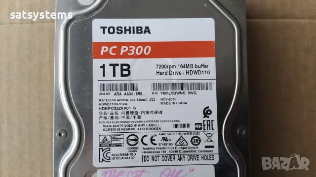 Хард диск Toshiba PC P300 HDWD110 1TB SATA 6.0Gb/s, снимка 3 - Твърди дискове - 55664973