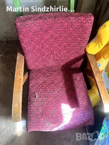 Ретро фотьойл с дървени подлакътници – винтидж стил, снимка 2 - Антикварни и старинни предмети - 54166889