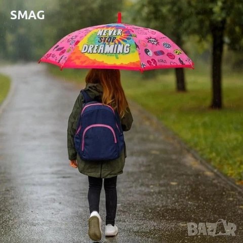 Детски чадър бастун розов tie-dye "Never Stop Dream"_1253433, снимка 2 - Чадъри - 54298626