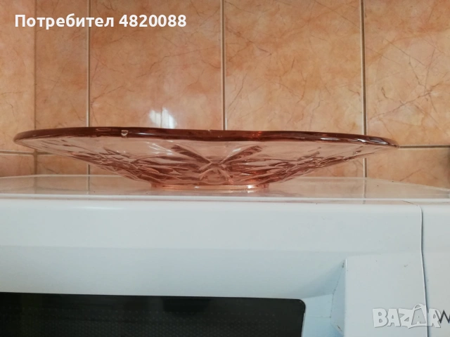Тортена чиния розово стъкло НОВА ретро , снимка 2 - Чинии - 54494684