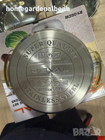 Луксозен комплект тенджери от неръждаема стомана със златни дръжки – 3 броя, снимка 4 - Съдове за готвене - 54166587