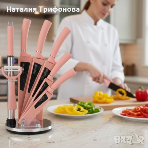 Комплект кухненски н о ж о в е 8 в 1 с въртяща се стойка Cheffinger за подредена кухня, снимка 2 - Прибори за хранене, готвене и сервиране - 54173370